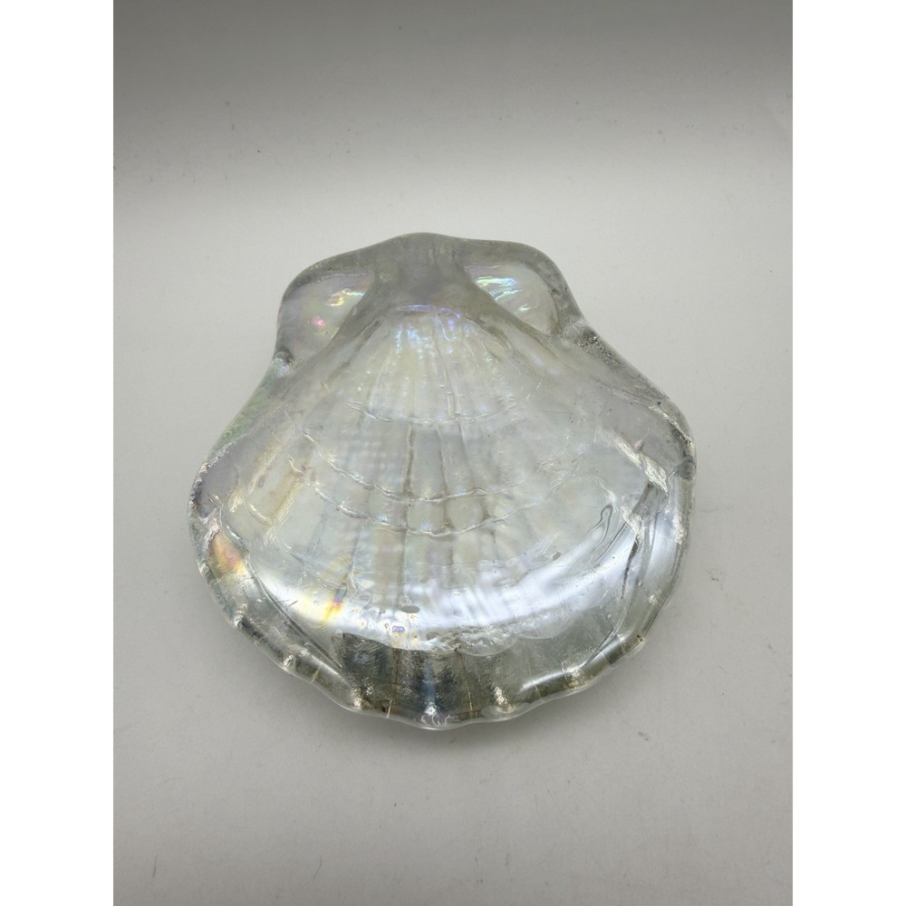 Vintage MCM Carnival Glass Iridescent Pearl Clam Shell Paperweight - Picture 5 of 5